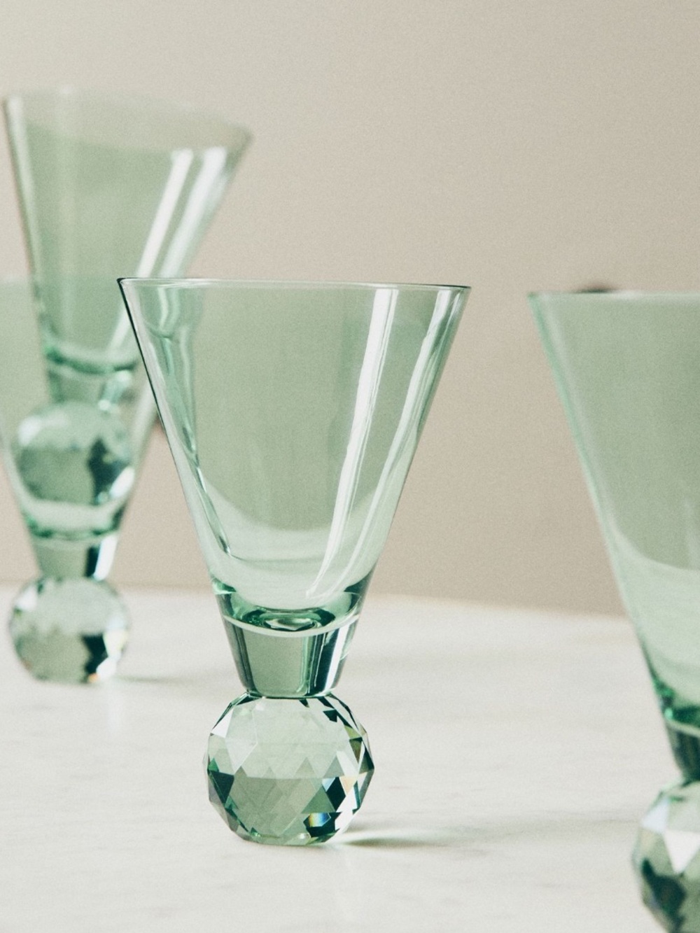 Anthropologie Gemma Mint (green) Faceted martini Glasses